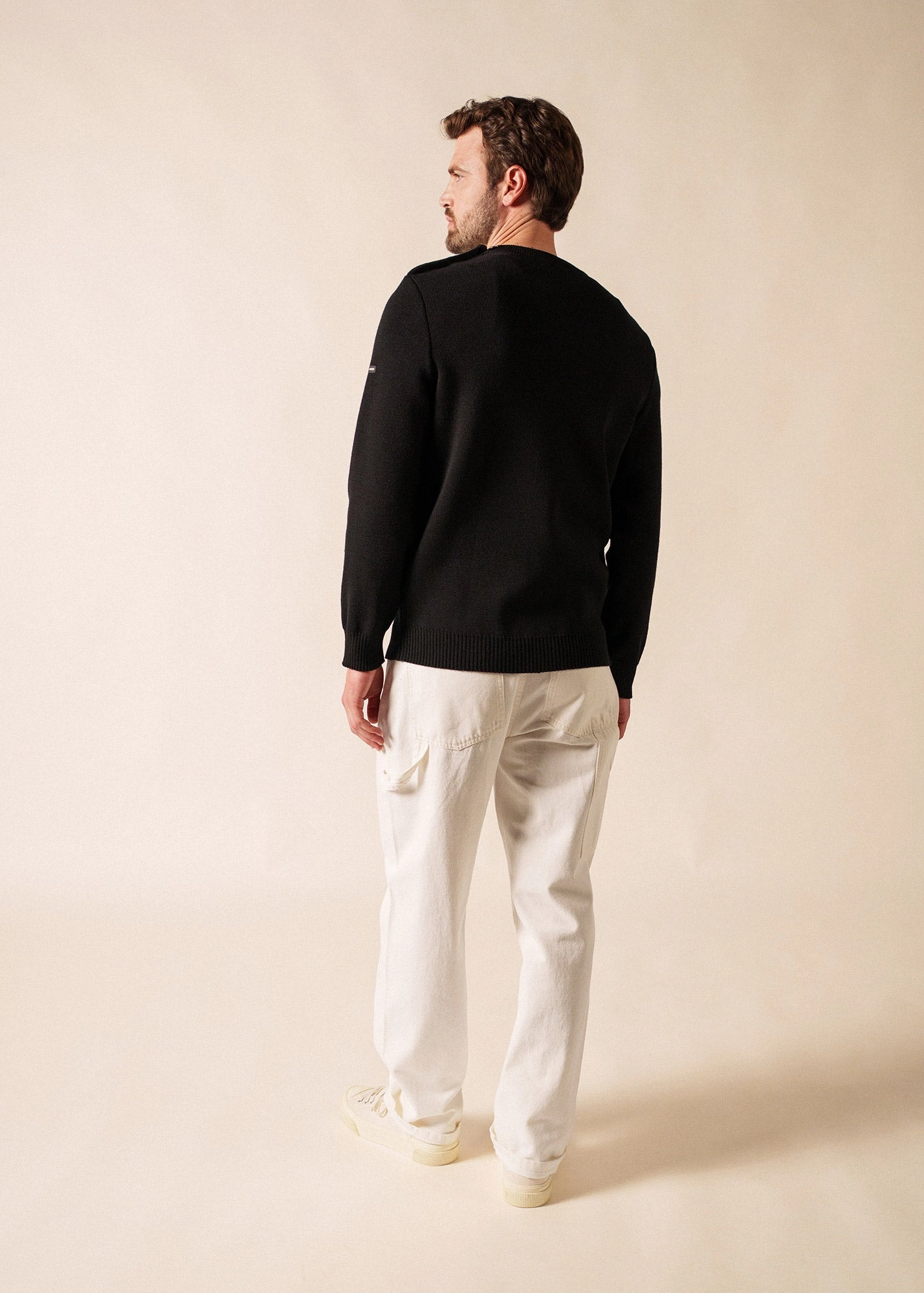 Comfortable apparel CANCALE - Wool Fisherman Sweater with Button Shoulder | Loose Fit (BLACK)
