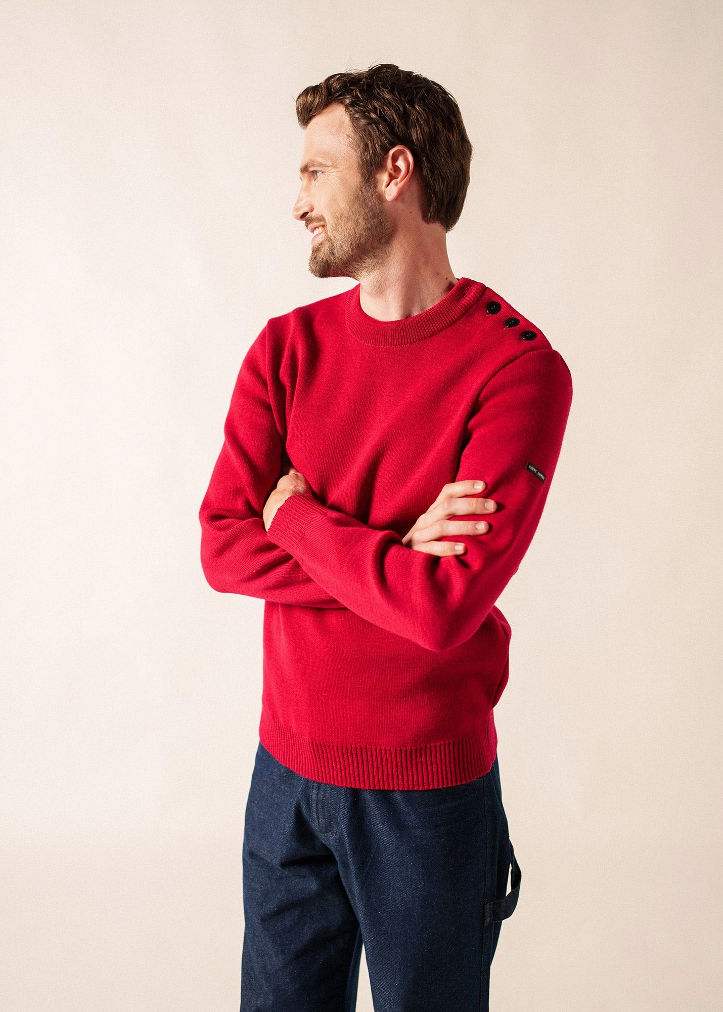 Snuggle Ready CANCALE - Wool Fisherman Sweater with Button Shoulder | Loose Fit (MAROON)