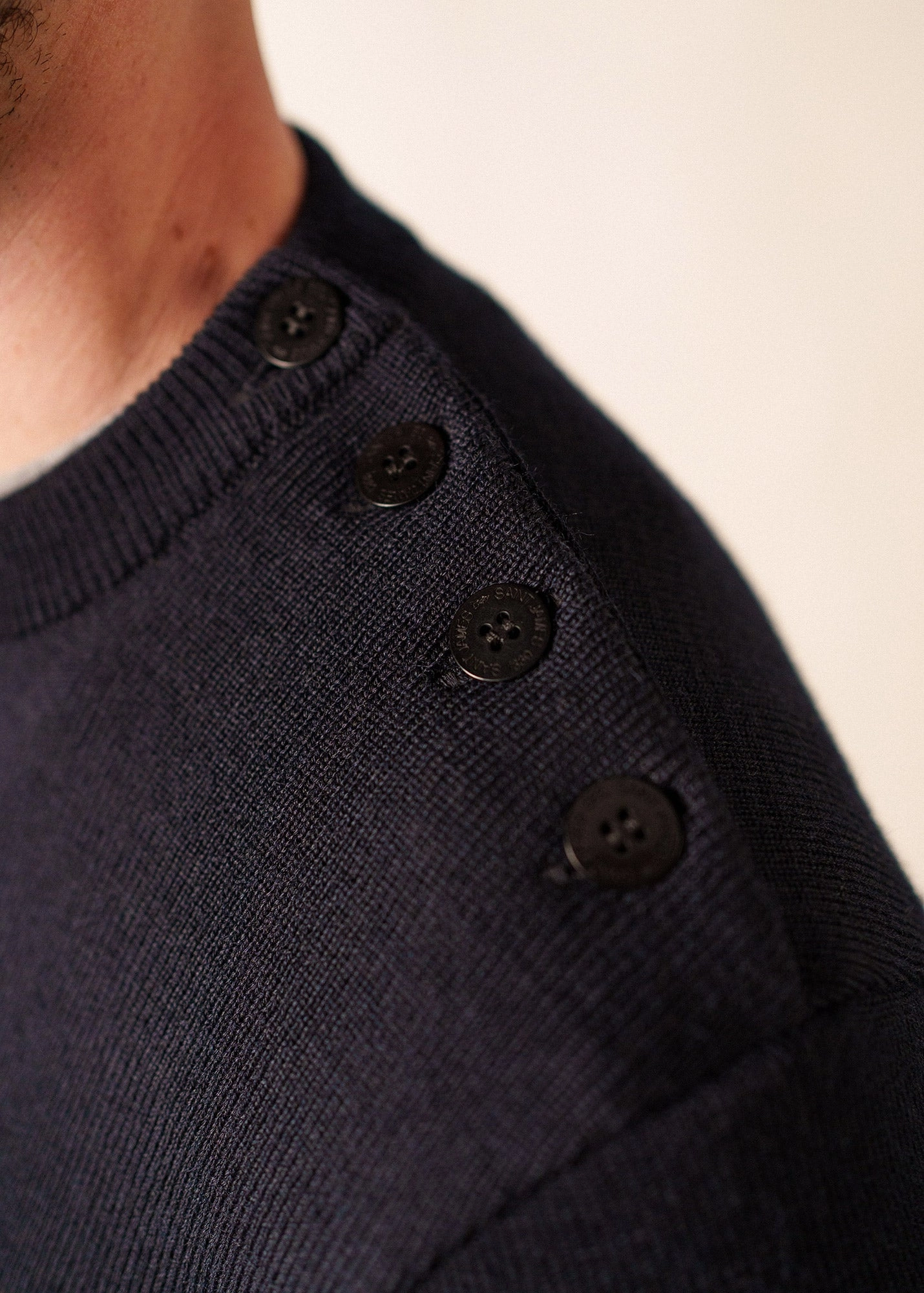 Non Restrictive Fit Cozy Wearable CANCALE - Wool Fisherman Sweater with Button Shoulder | Loose Fit (NAVY)
