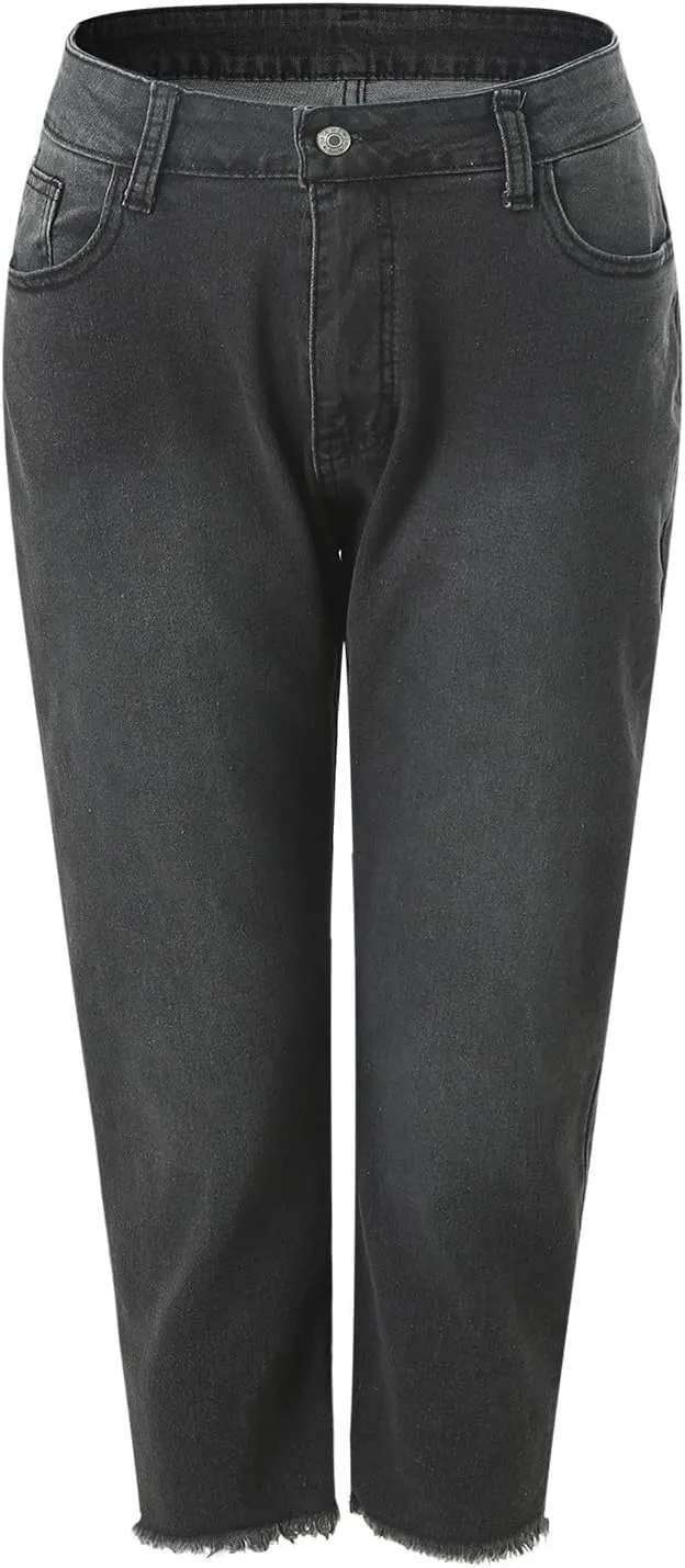 Capri Jeans for Women Stretch High Waisted Distressed Denim Capris Light Wash Ripped Skinny Cropped Jeans Streetwear