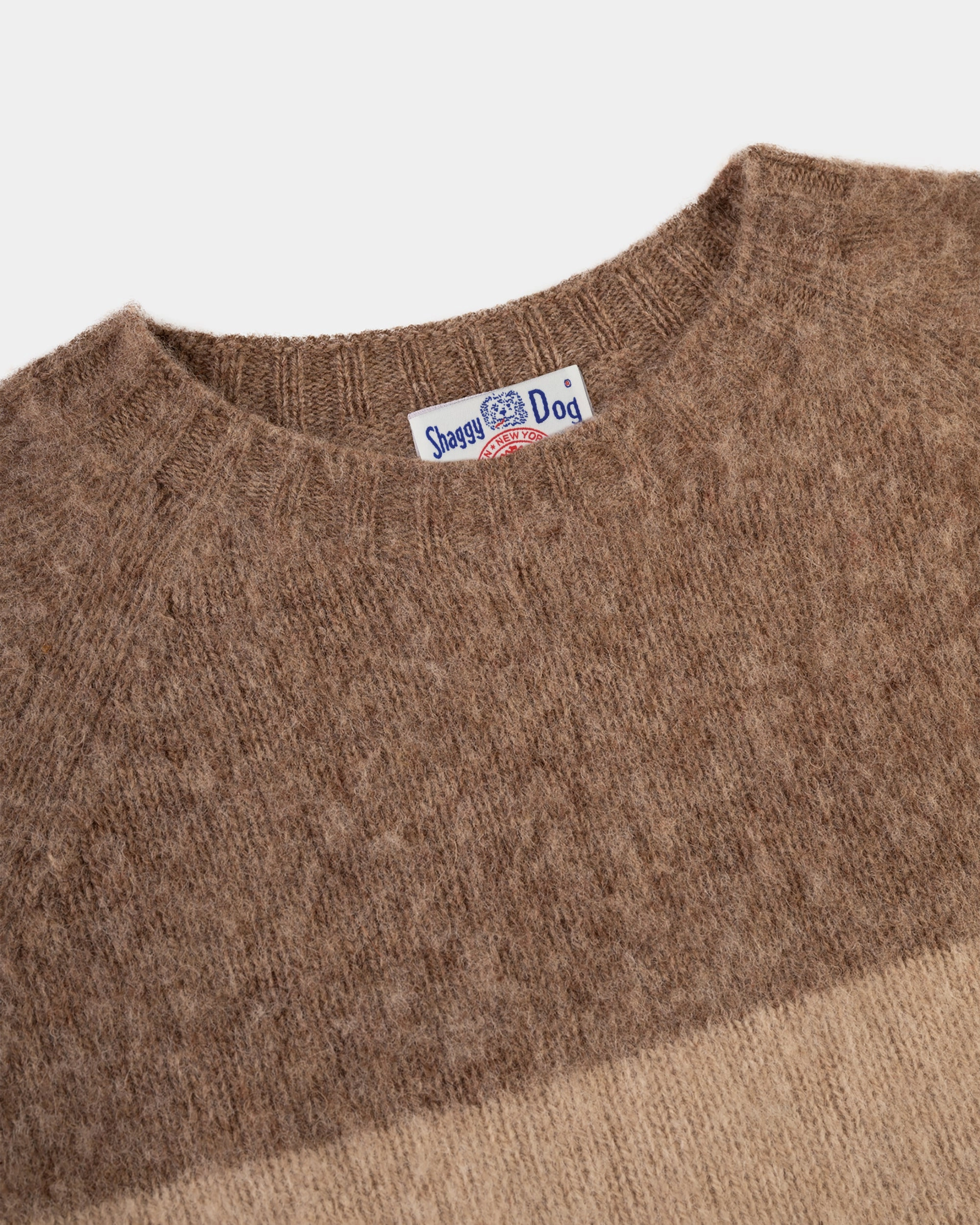 Knit Design Snuggly Fit Made-in-Scotland Nutmeg & Tan Shaggy Dog Block Stripe Sweater - Trim Fit