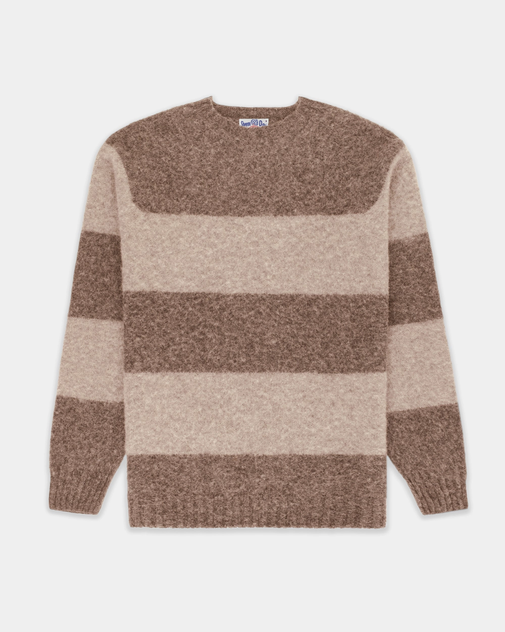 Made-in-Scotland Nutmeg & Tan Shaggy Dog Block Stripe Sweater - Trim Fit Trendy Layers Stylish Everyday Wear