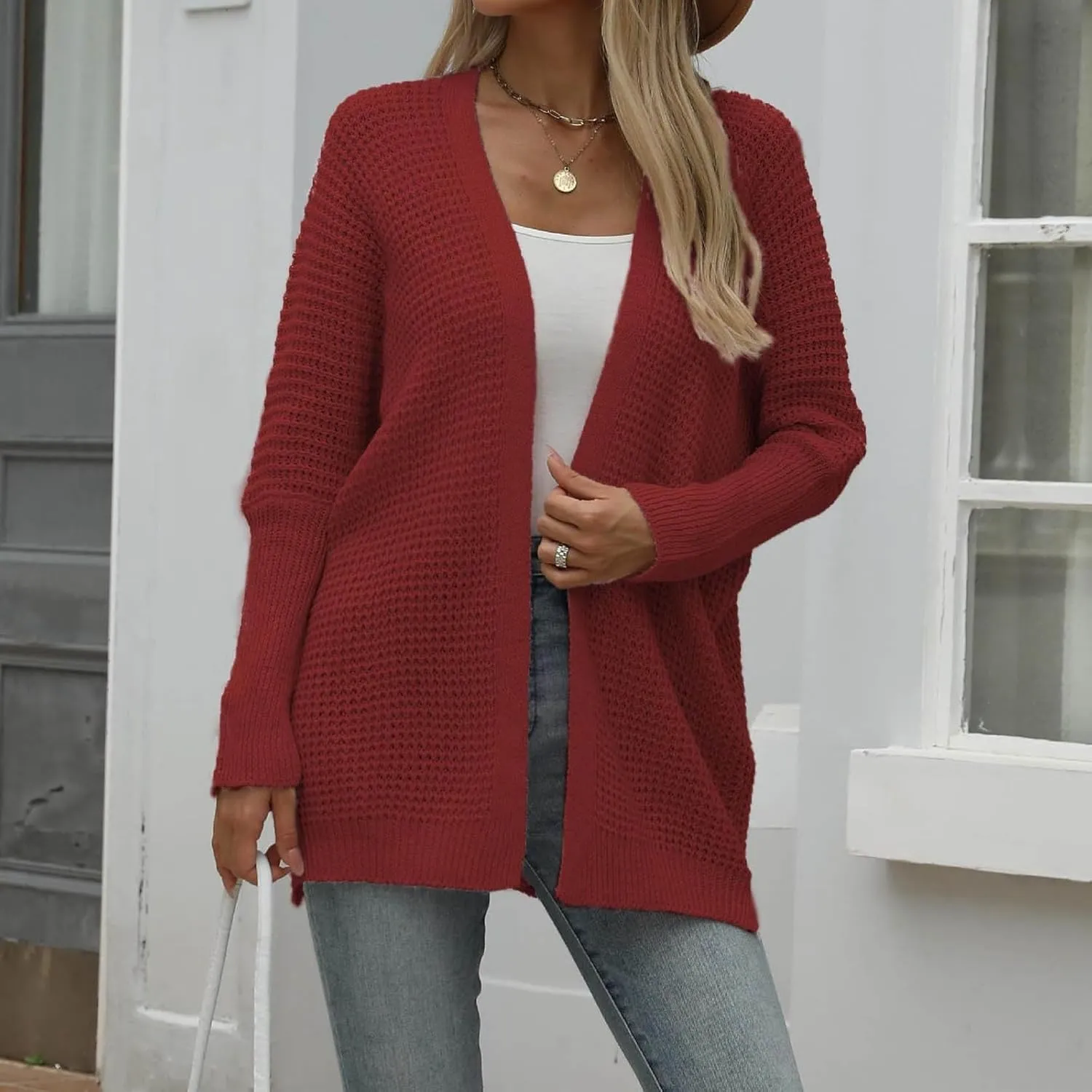 Cardigan for Women 2024, Long Sleeve Open Front Cardigans Chunky Knit Draped Sweaters Outwear Light Soft Knitted Jacket