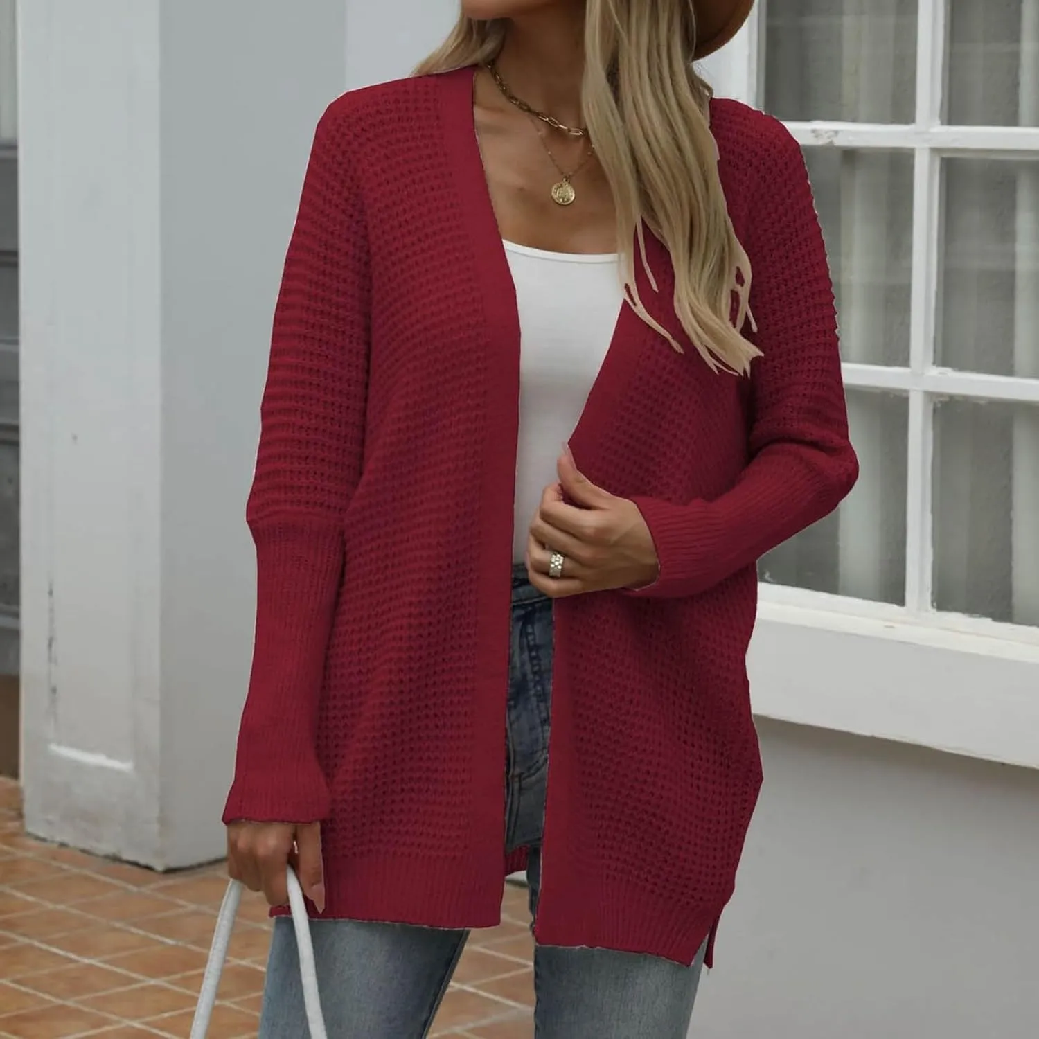 Cardigan for Women 2024, Long Sleeve Open Front Cardigans Chunky Knit Draped Sweaters Outwear Light Soft Knitted Jacket