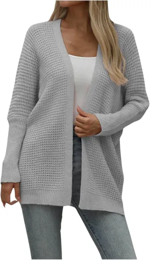 Cardigan for Women 2024, Long Sleeve Open Front Cardigans Chunky Knit Draped Sweaters Outwear Light Soft Knitted Jacket