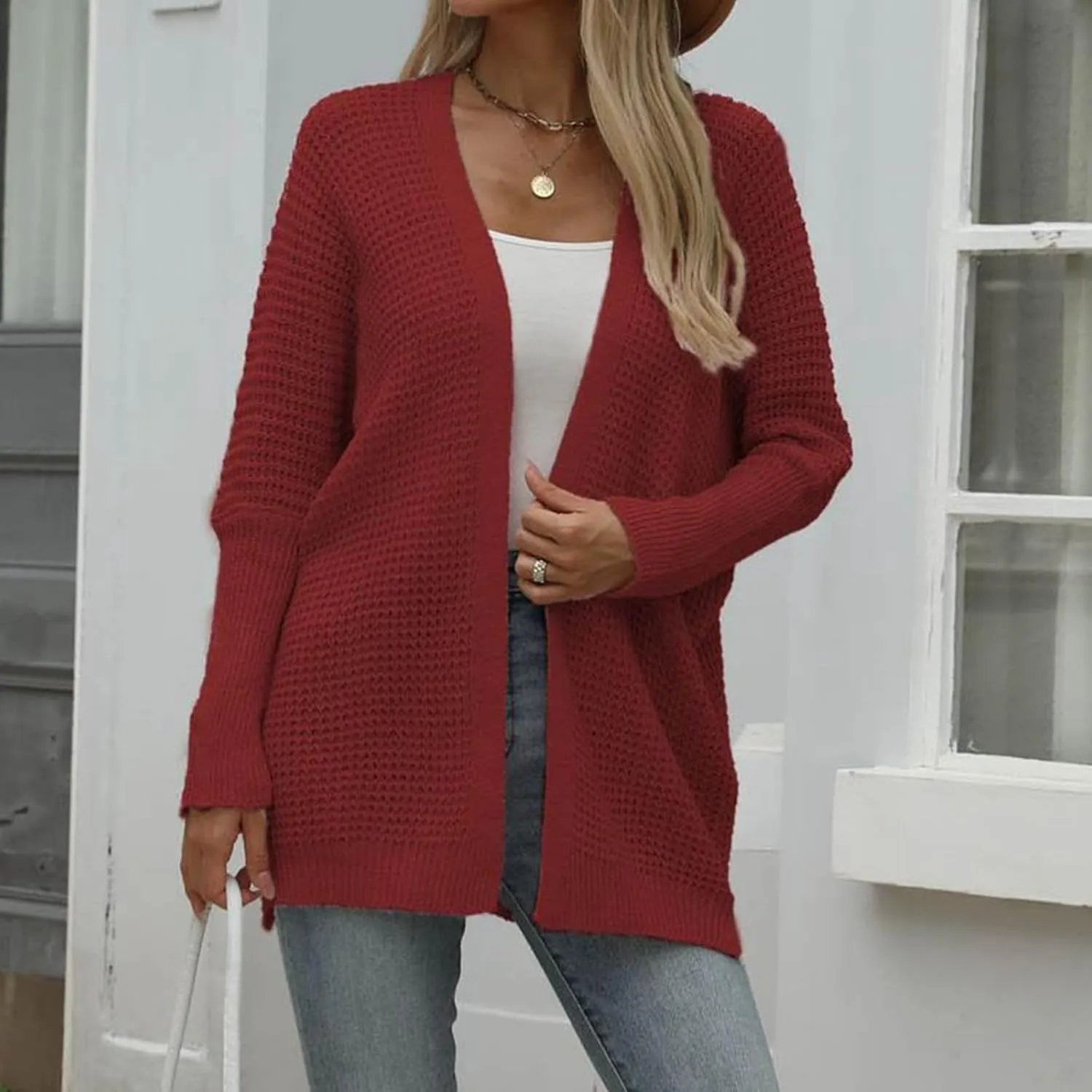 Cardigan for Women 2024, Long Sleeve Open Front Cardigans Chunky Knit Draped Sweaters Outwear Light Soft Knitted Jacket