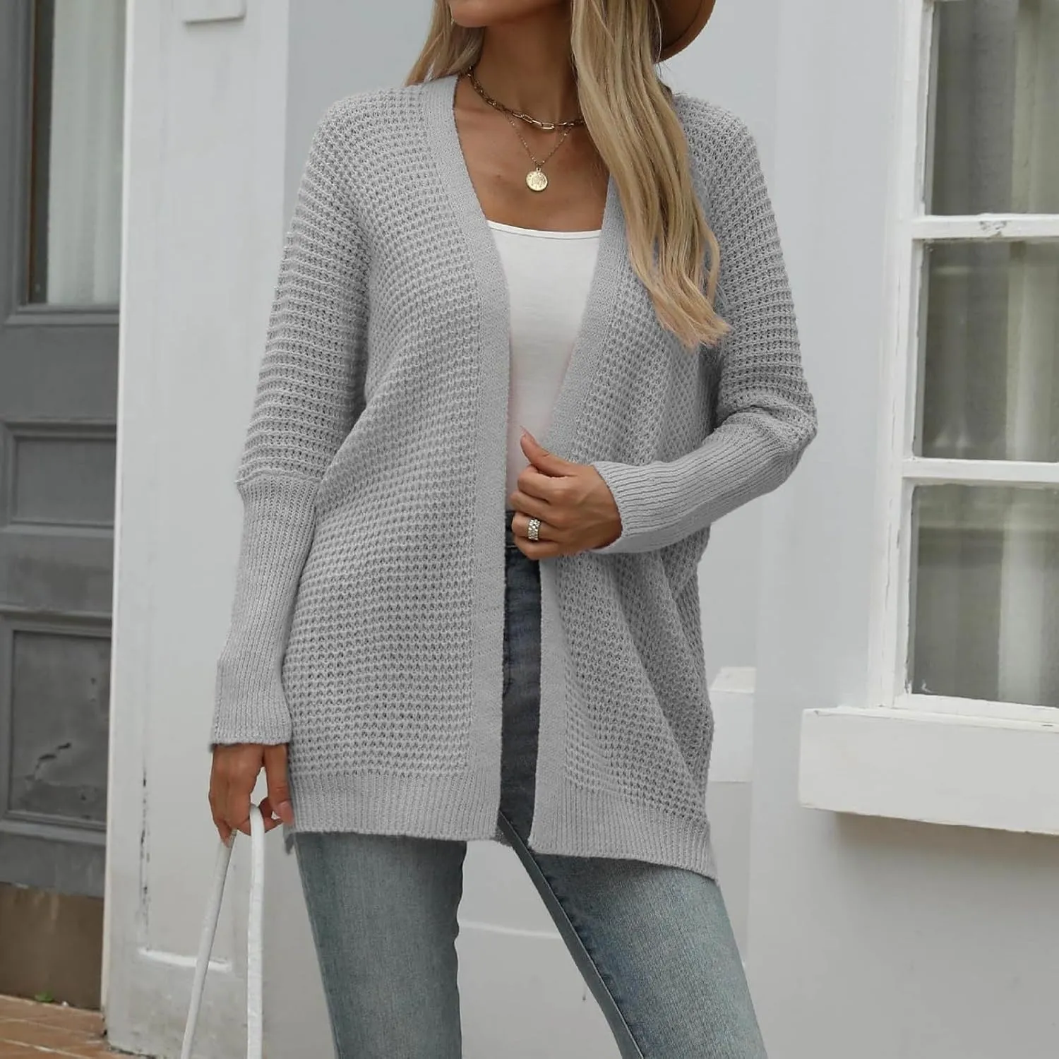 Cardigan for Women 2024, Long Sleeve Open Front Cardigans Chunky Knit Draped Sweaters Outwear Light Soft Knitted Jacket