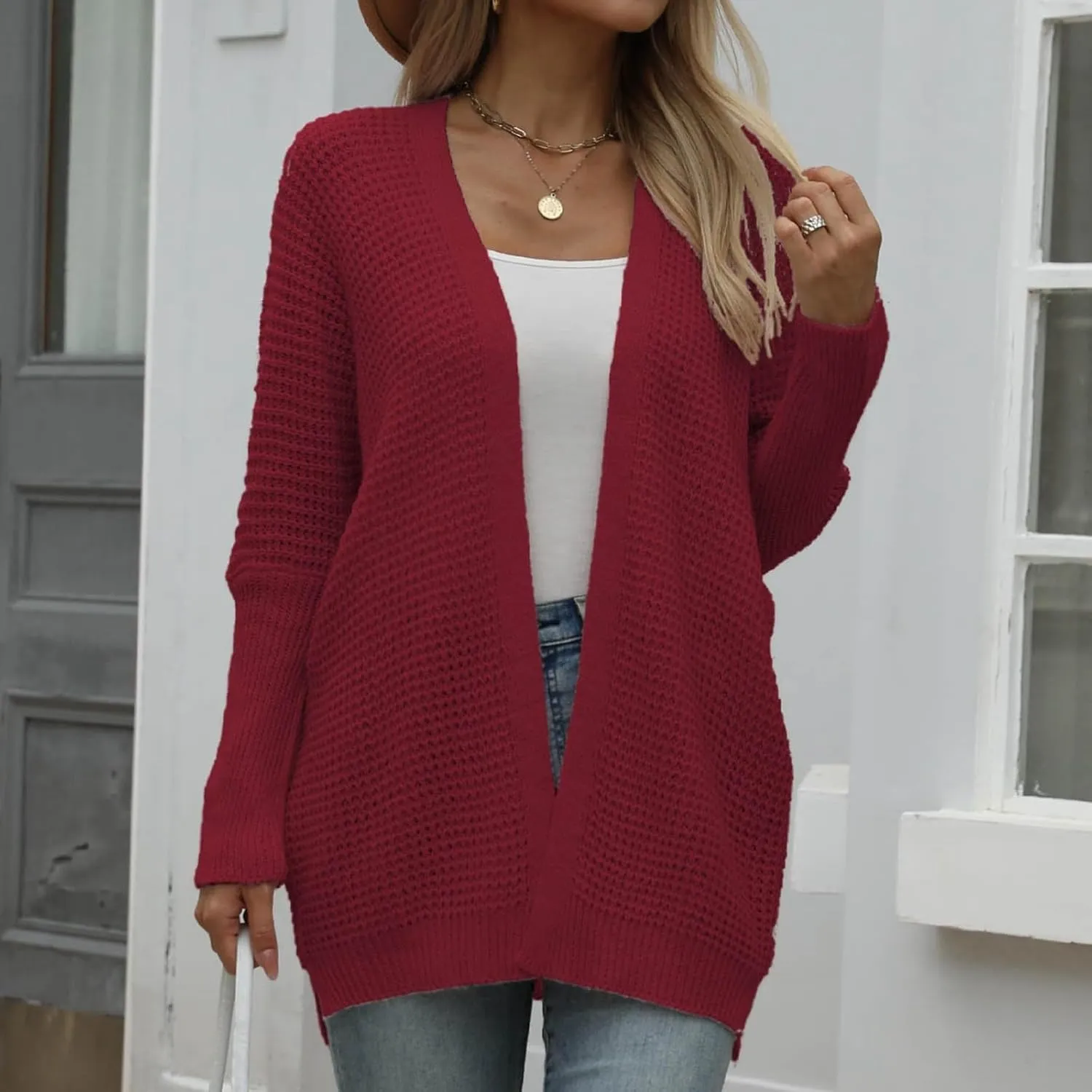 Cardigan for Women 2024, Long Sleeve Open Front Cardigans Chunky Knit Draped Sweaters Outwear Light Soft Knitted Jacket