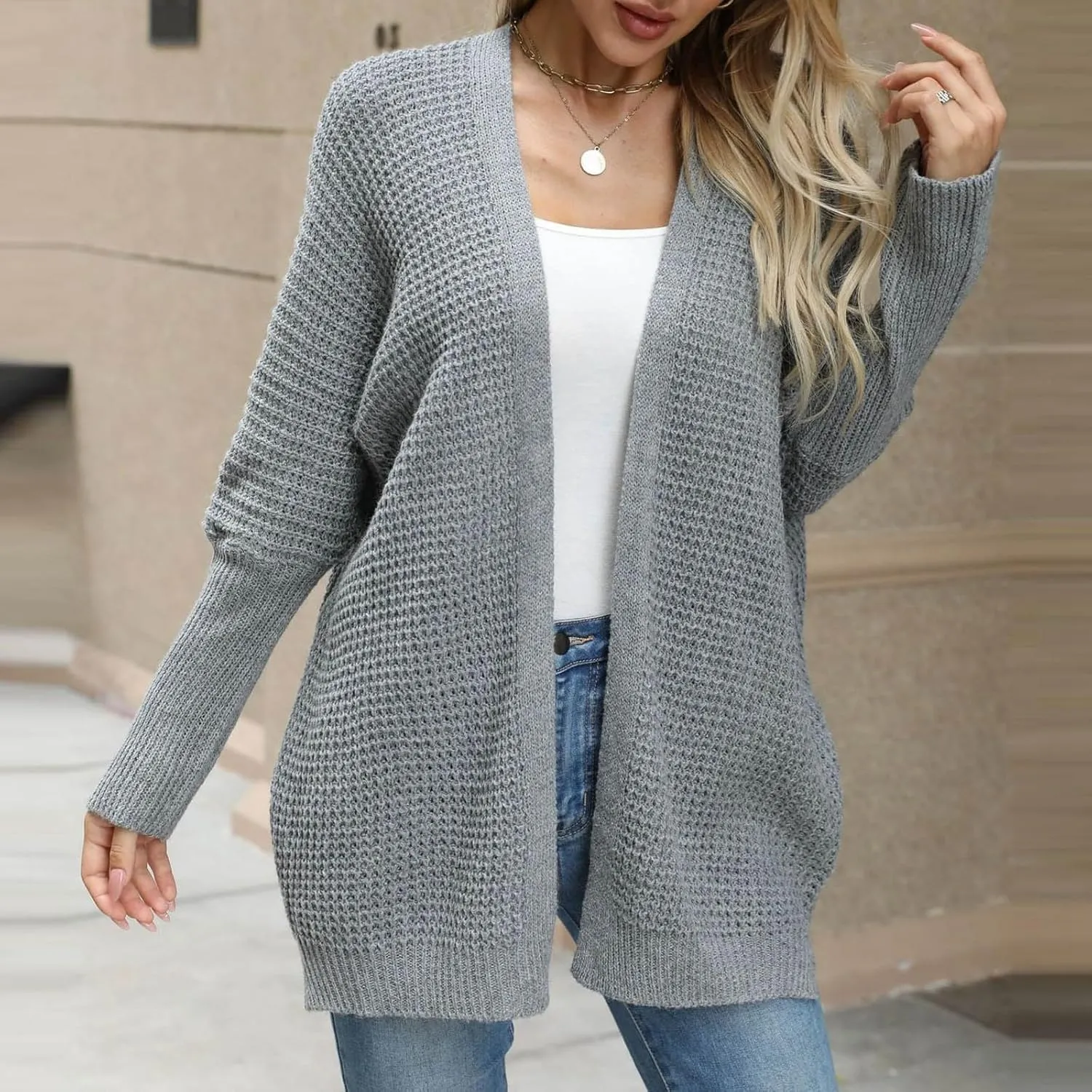 Cardigan for Women 2024, Long Sleeve Open Front Cardigans Chunky Knit Draped Sweaters Outwear Light Soft Knitted Jacket
