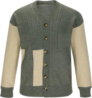 Cardigan Sweater for Men Lightweight Open Front Cardigan Button Down Cardigan Sweater Patchwork Long Sleeve Sweater