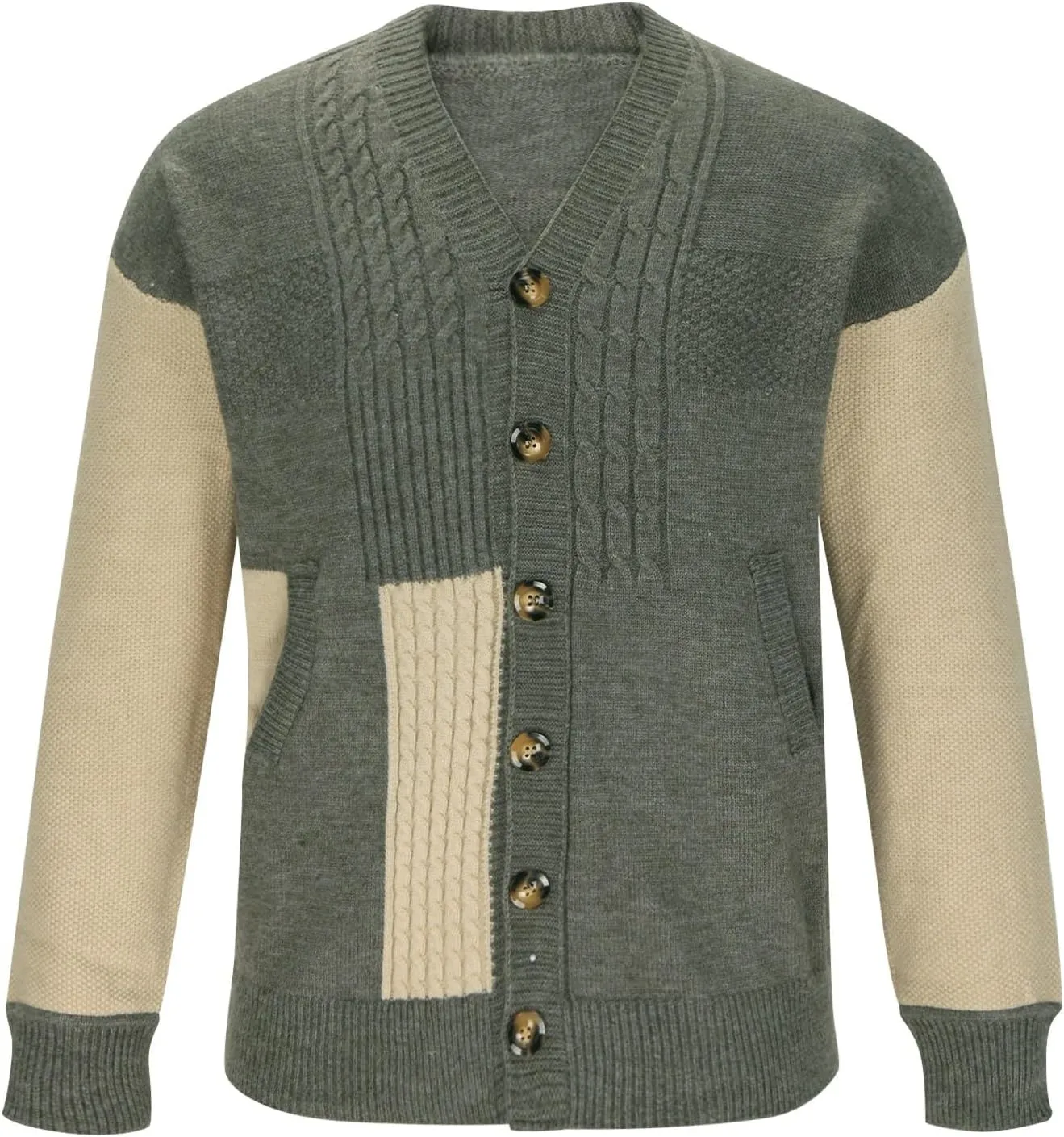 Cardigan Sweater for Men Lightweight Open Front Cardigan Button Down Cardigan Sweater Patchwork Long Sleeve Sweater