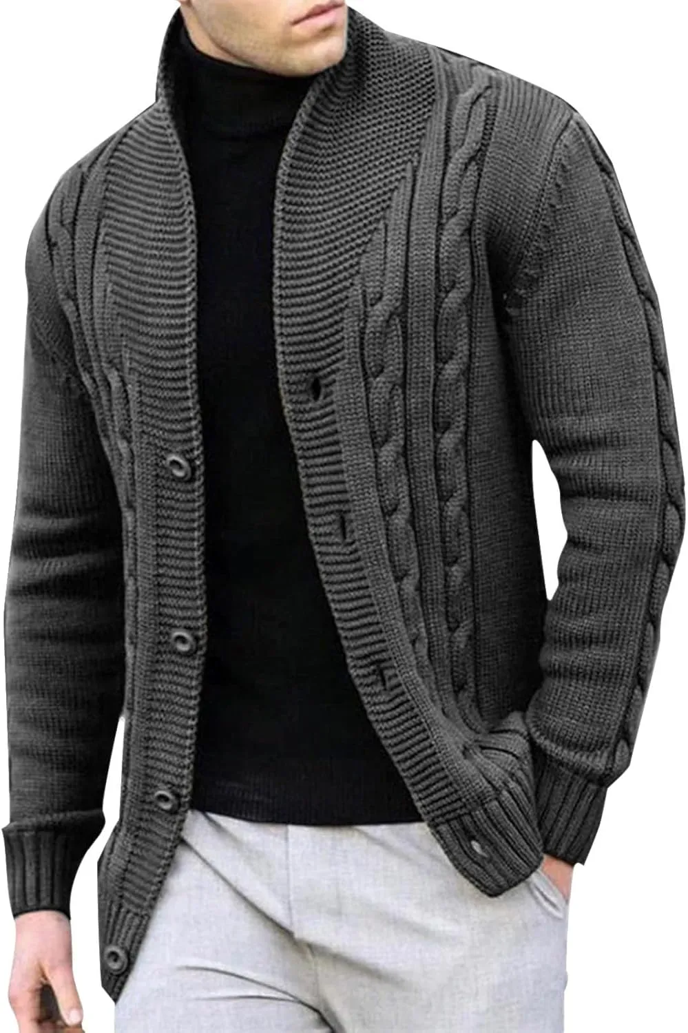 Cardigan Sweaters for Men Big and Tall Button Down Sweaters Winter Open Front Cardigan Casual Cable Knit Sweater