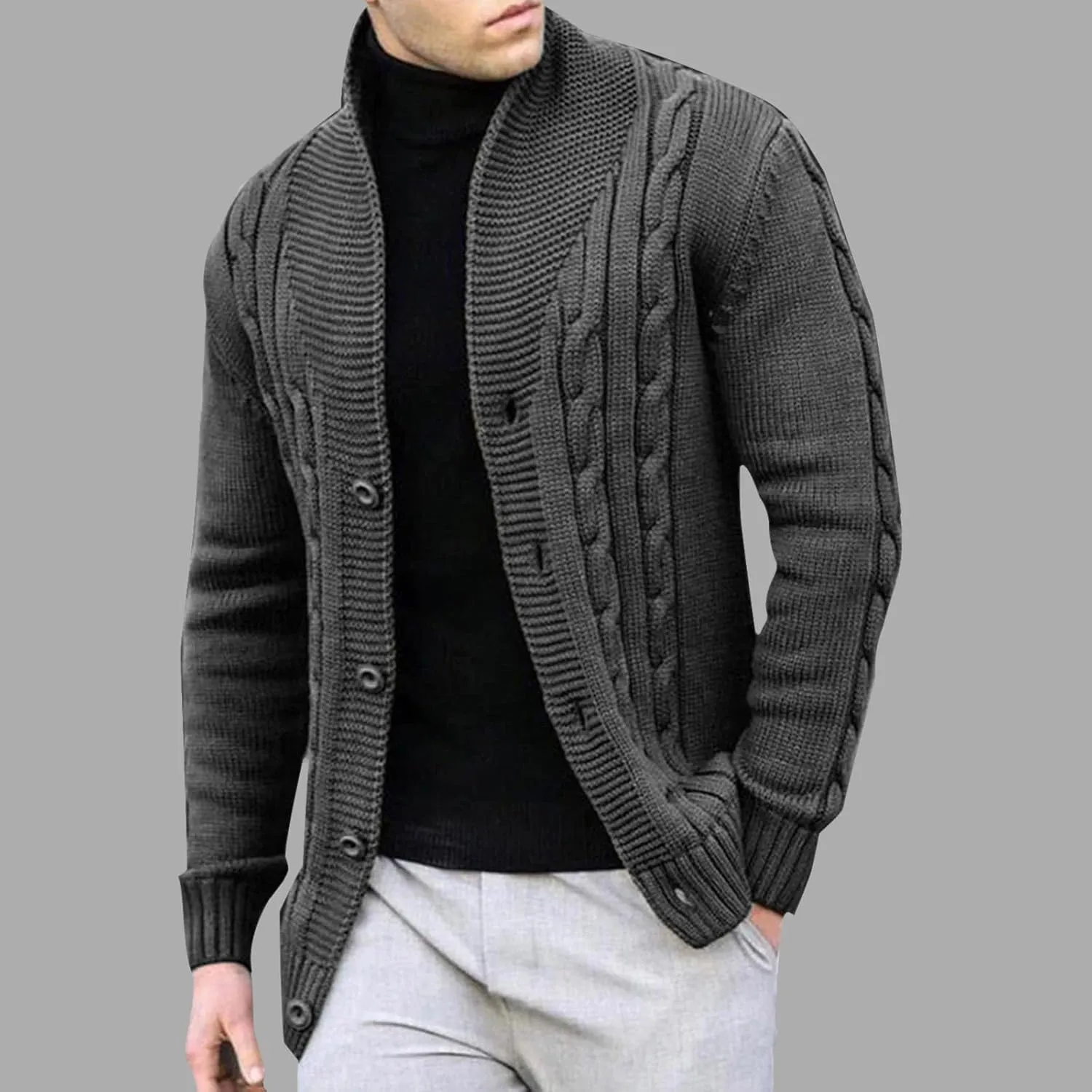 Cardigan Sweaters for Men Big and Tall Button Down Sweaters Winter Open Front Cardigan Casual Cable Knit Sweater