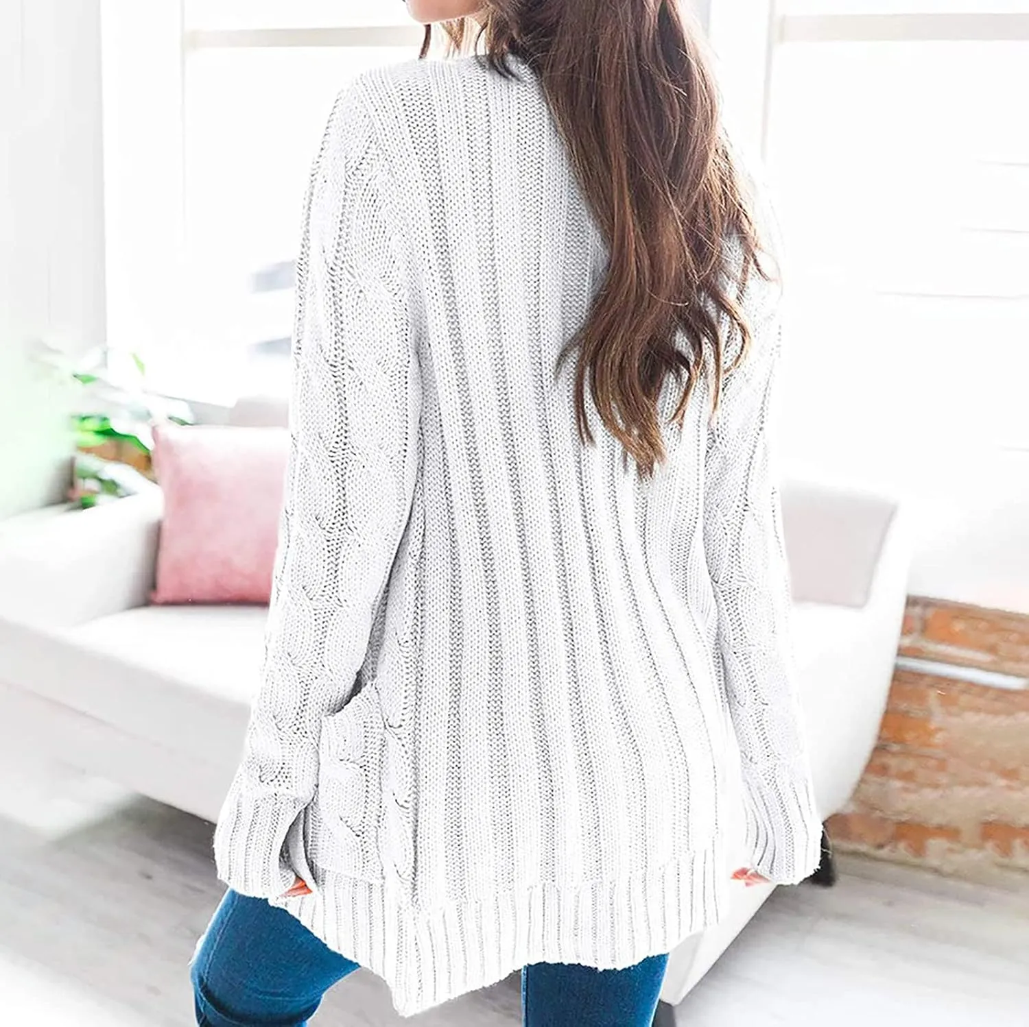 Cardigan Sweaters for Women 2024 Casual Long Sleeve Button Down Open Front Jackets Plus Size Cable Knit Sweater with Pockets