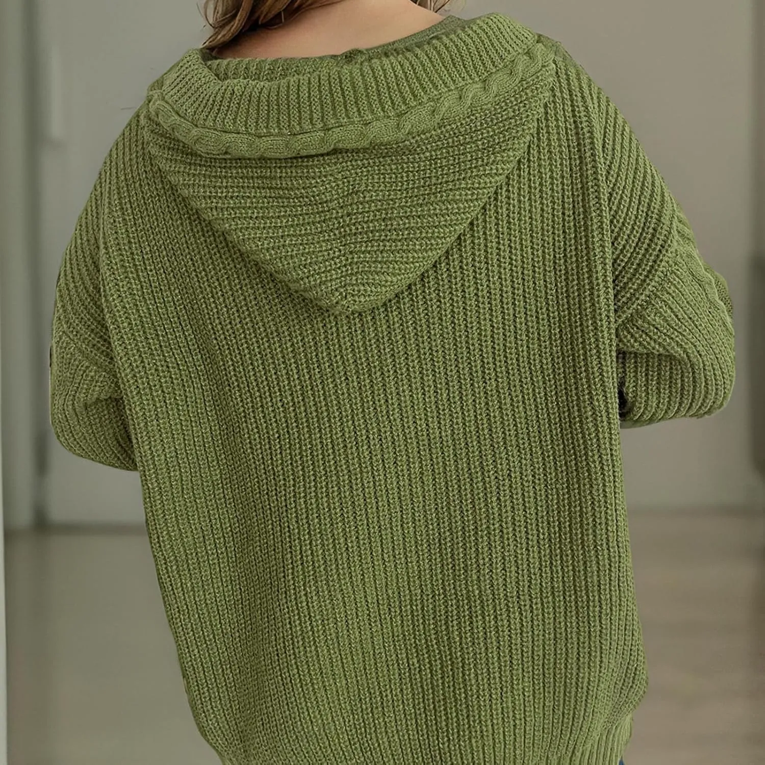 Cardigan Sweaters for Women Open Front Long Sleeve Horn Button Sweaters Jackets Chunky Knitted Hooded Outerwear Coats