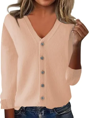 Cardigan Sweaters for Women Trendy Casual V Neck Long Sleeve Shirts Fall Button Up Knitted Sweaters