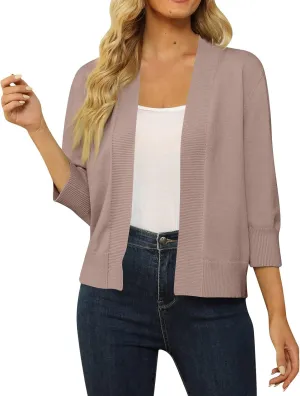 Cardigans for Women Trendy 3/4 Sleeve Open Front Cropped Solid Knit Cardigan Sweater Elegant Shrugs for Women