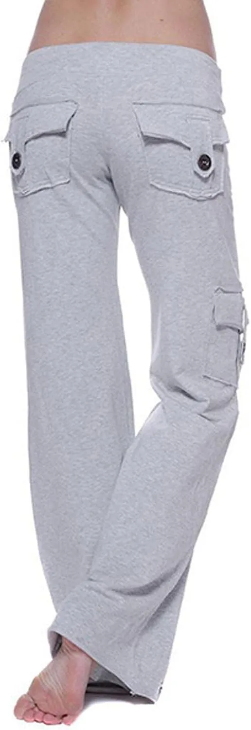 Cargo Pants Women Bootcut Yoga Pants High Waist Wide Leg Stretchy Flare Leggings Soft Workout Cargo Sweatpants with Pockets