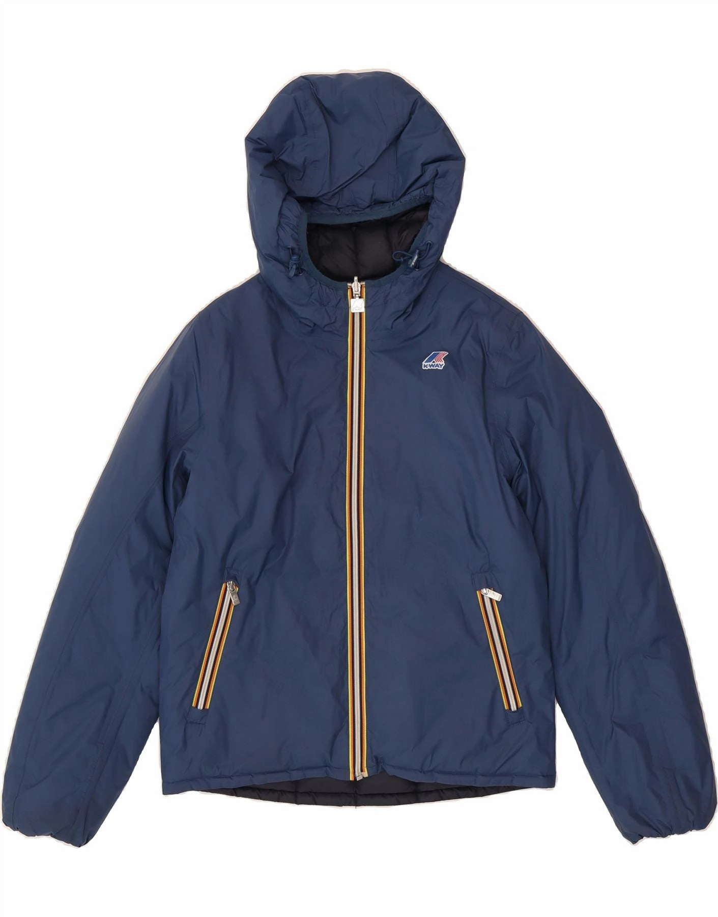 K-WAY Boys Hooded Reversible Padded Jacket 13-14 Years Navy Blue Art Exhibition Comfortable fit