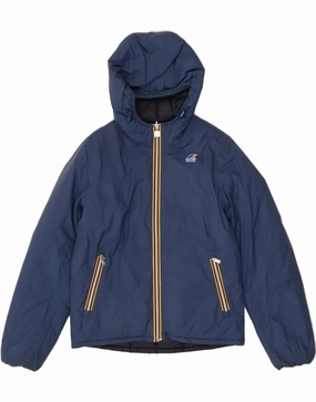K-WAY Boys Hooded Reversible Padded Jacket 13-14 Years Navy Blue Art Exhibition Comfortable fit
