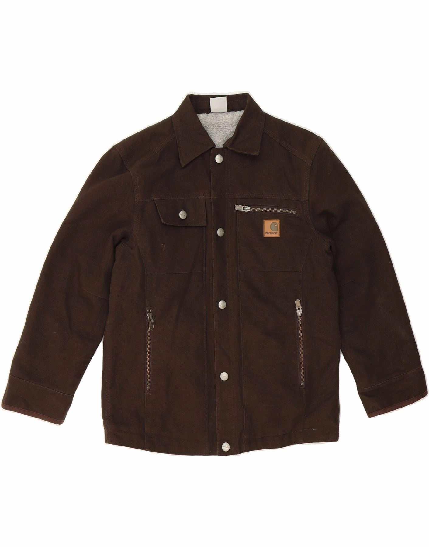 CARHARTT Boys Bomber Jacket 10-11 Years Medium Brown Cotton Ribbed Cuffs