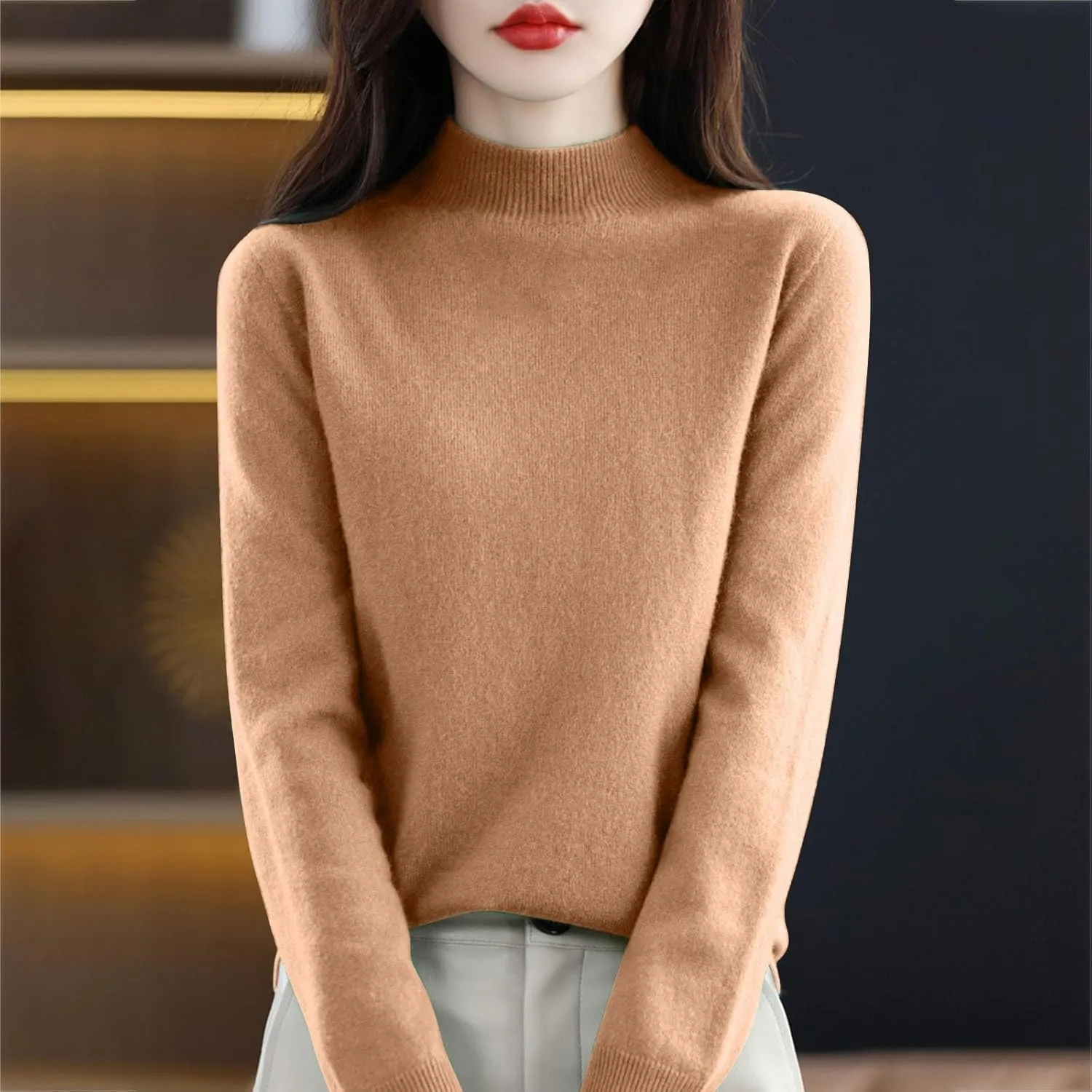 Cashmere Sweaters for Women Cashmere Crew Neck Long Sleeve Soft Pullover Cashmere Lightweight Cardigan Knit Sweater