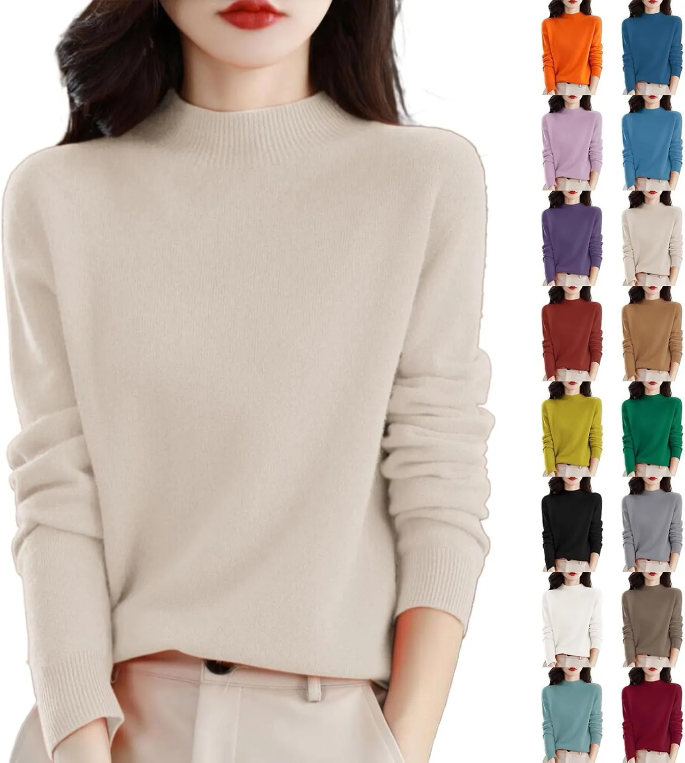 Cashmere Sweaters for Women Cashmere Crew Neck Long Sleeve Soft Pullover Cashmere Lightweight Cardigan Knit Sweater