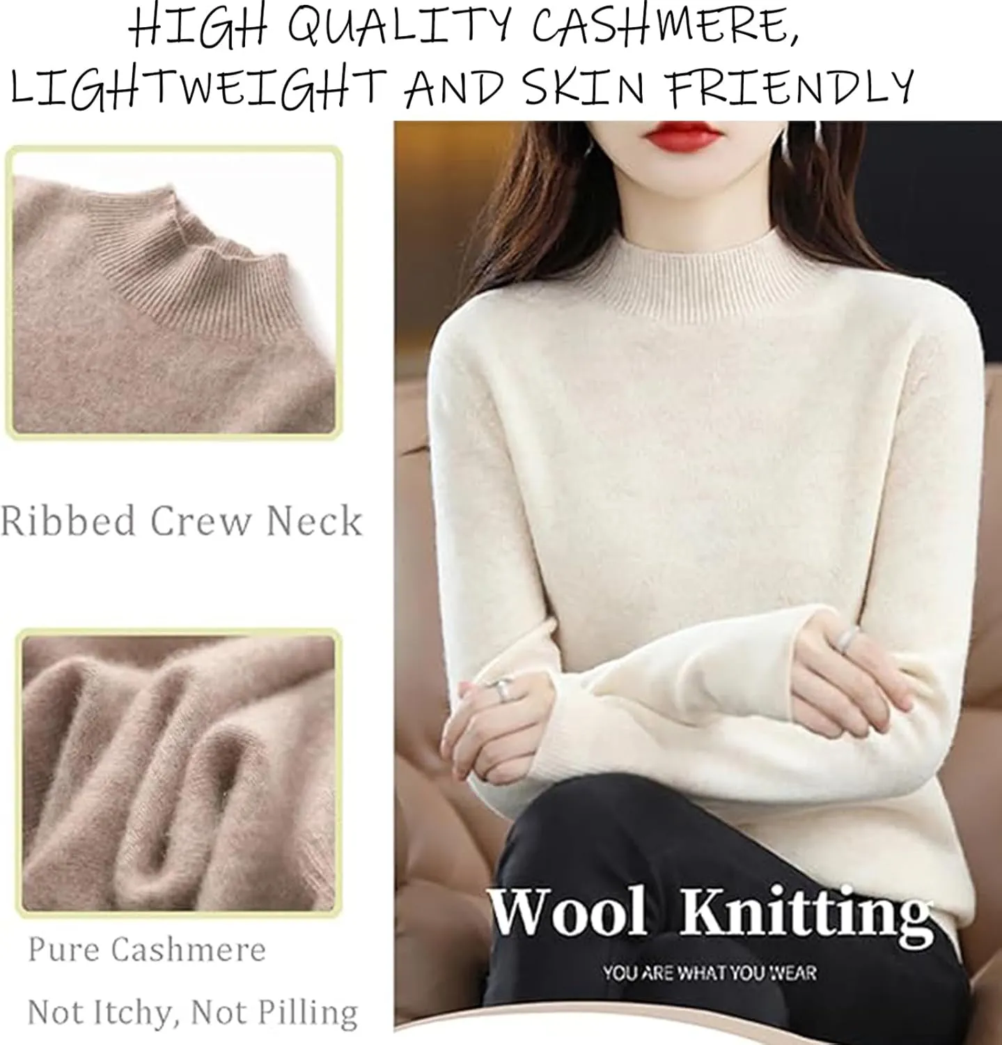 Cashmere Sweaters for Women, Cashmere Sweater, Cashmere Long Sleeve Sweaters Crew Neck Solid Pullover Jumpers Tops