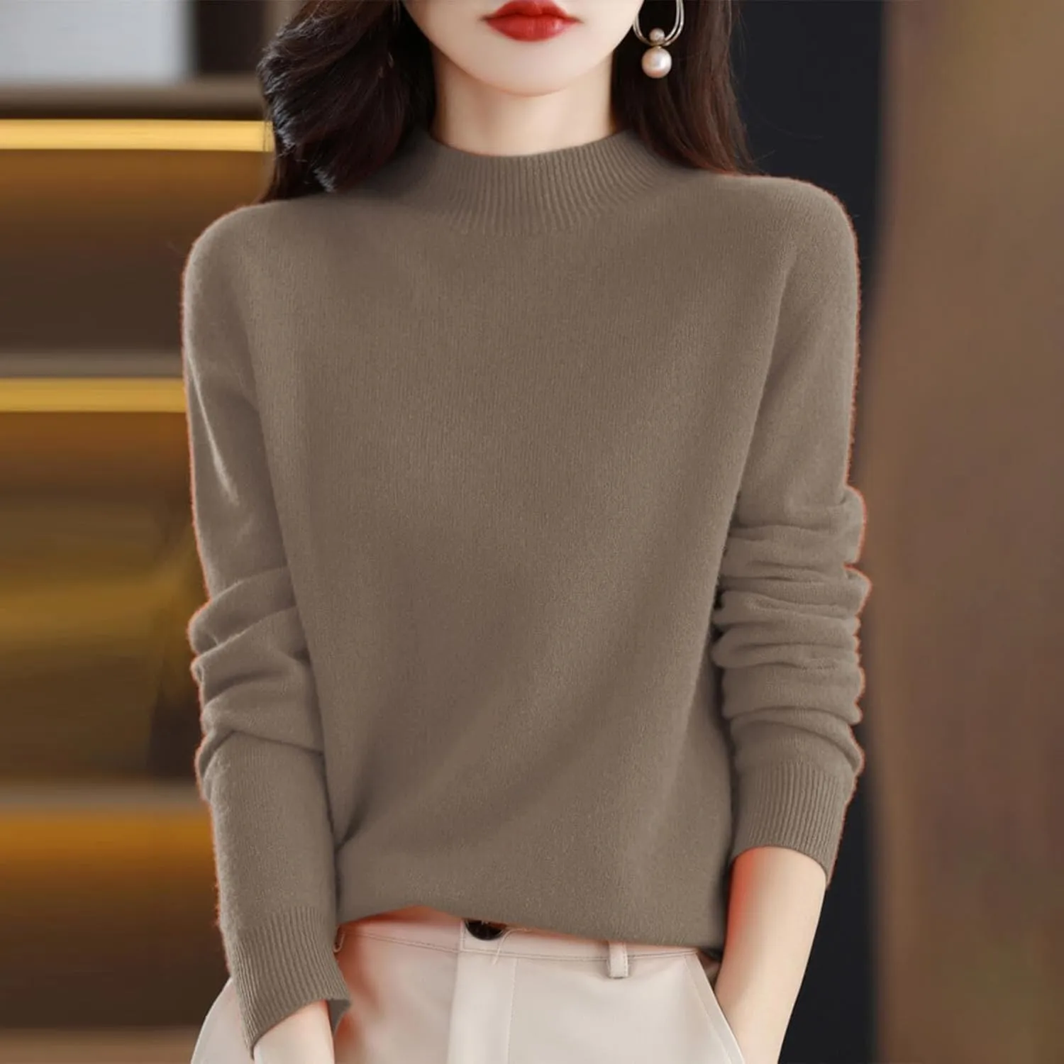 Cashmere Sweaters for Women Fall/Winter Fashion 2025 Mock Turtleneck Long Sleeve Cable Knit Pullover Sweaters