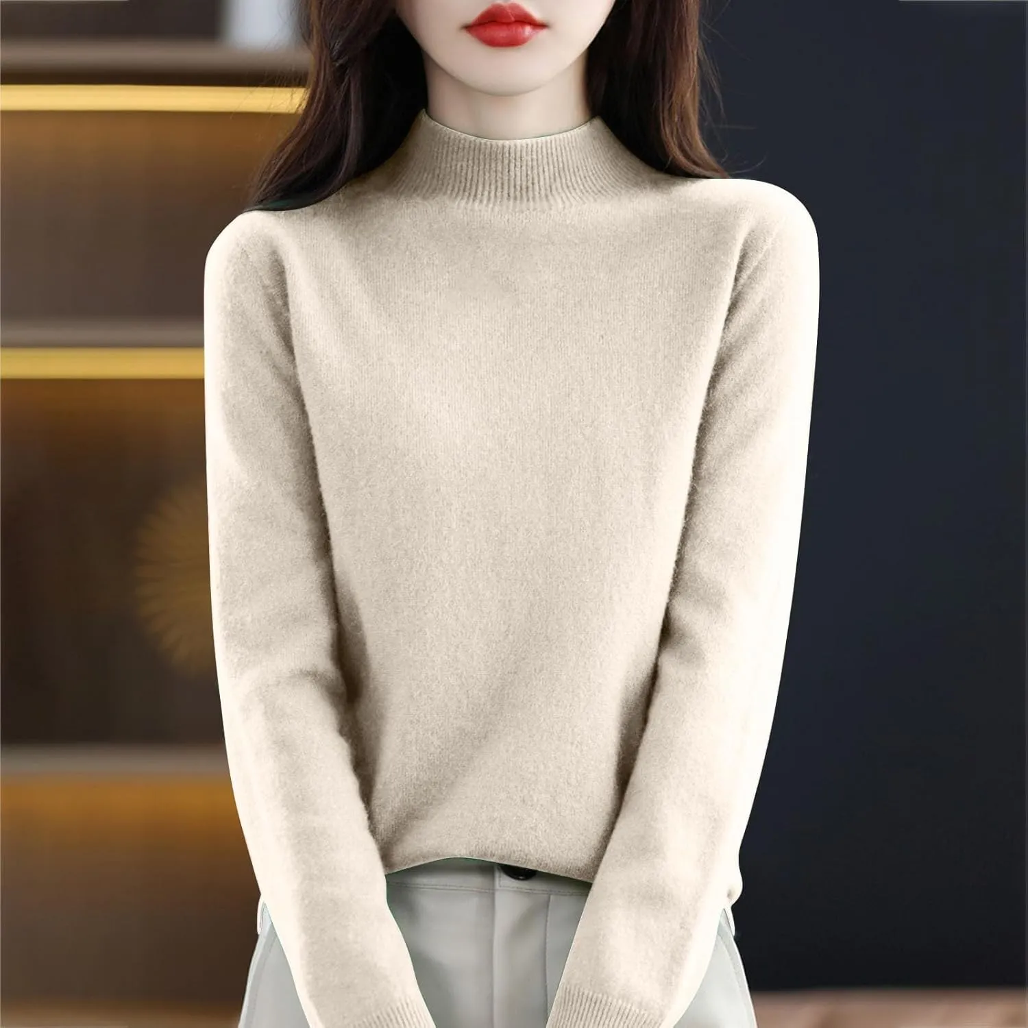 Cashmere Sweaters for Women Fall/Winter Fashion 2025 Mock Turtleneck Long Sleeve Cable Knit Pullover Sweaters