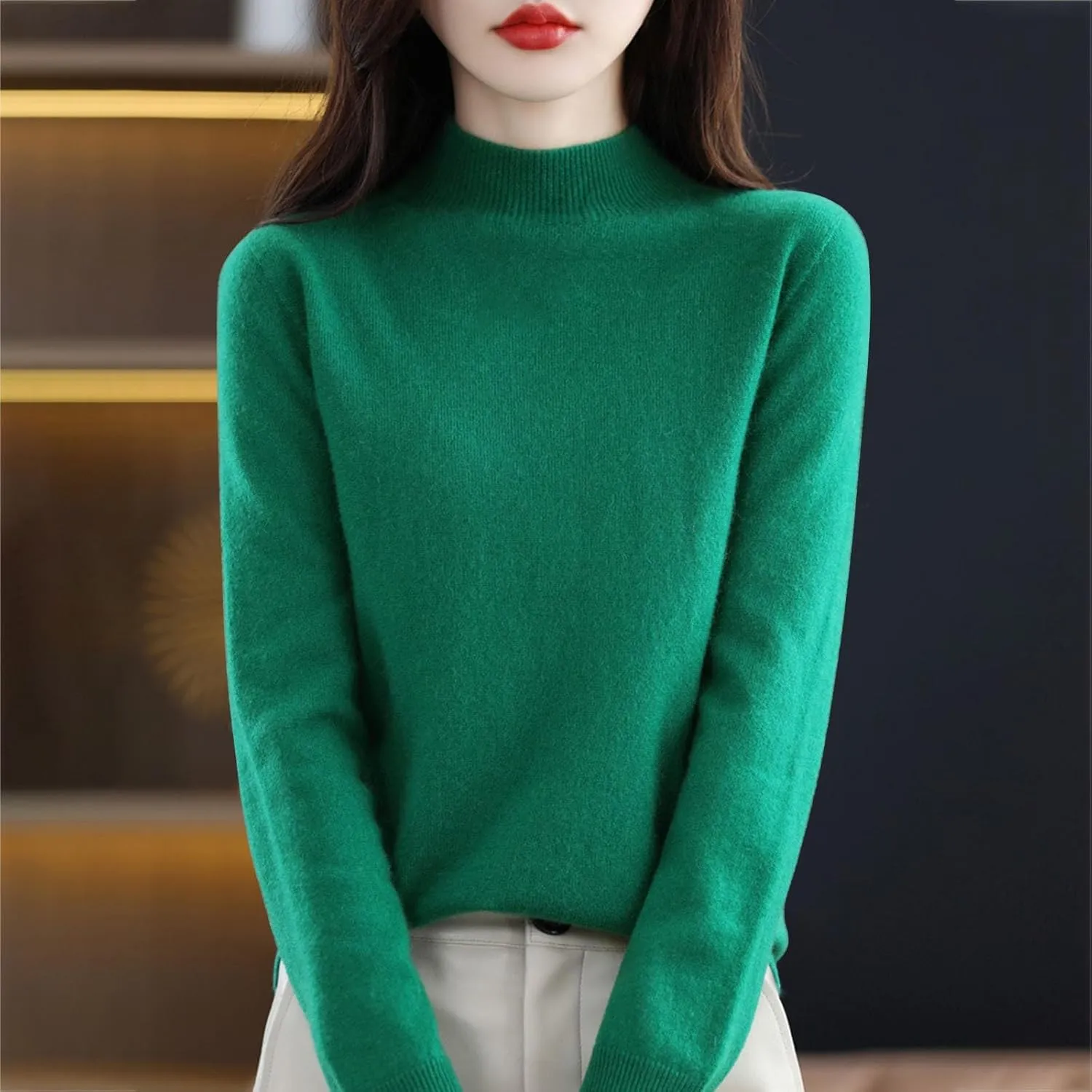 Cashmere Sweaters for Women Fall/Winter Fashion 2025 Mock Turtleneck Long Sleeve Cable Knit Pullover Sweaters