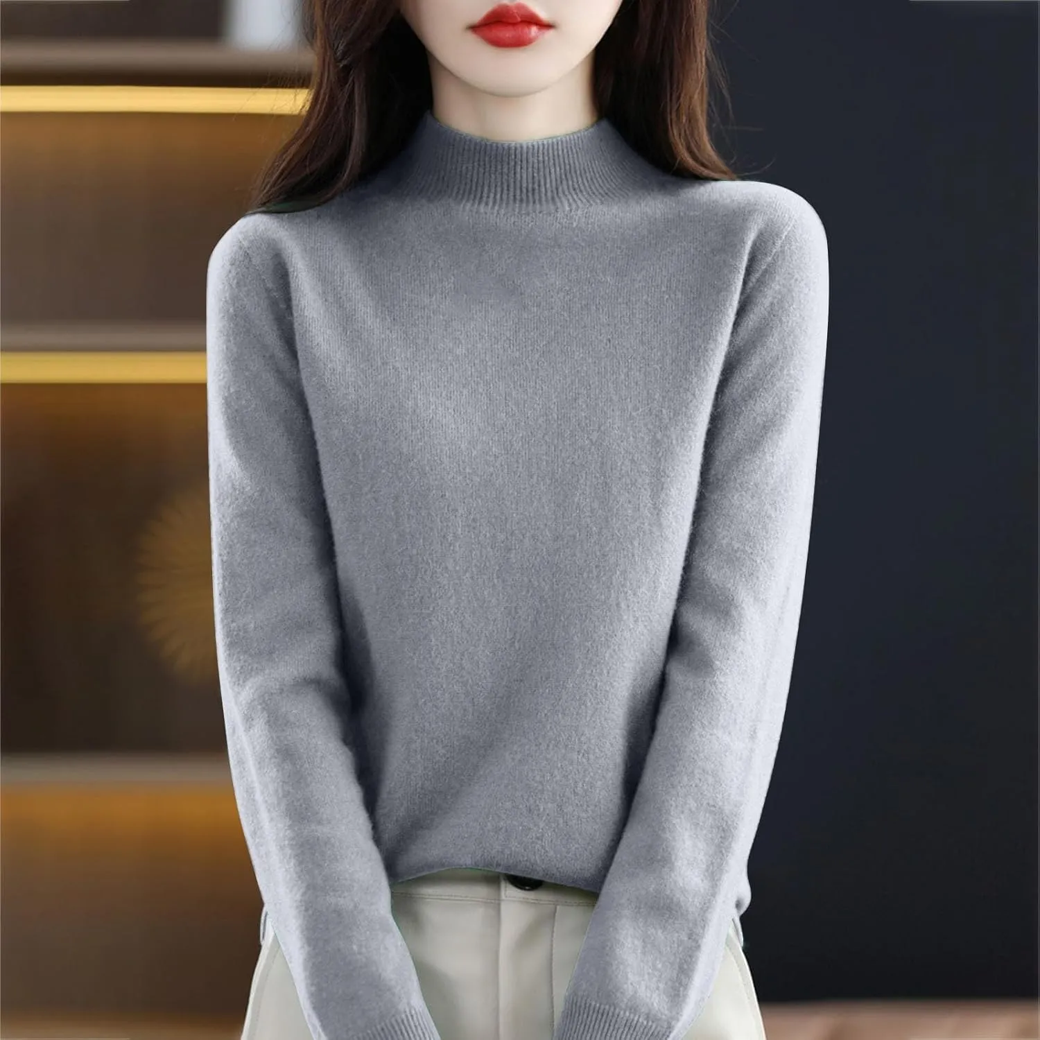 Cashmere Sweaters for Women Fall/Winter Fashion 2025 Mock Turtleneck Long Sleeve Cable Knit Pullover Sweaters