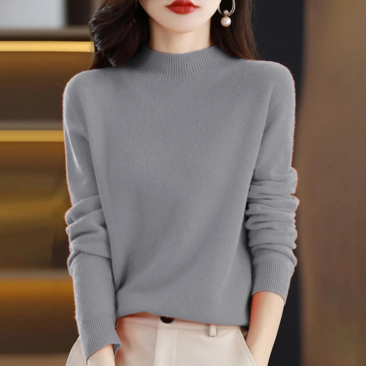 Cashmere Sweaters for Women Fall/Winter Fashion 2025 Mock Turtleneck Long Sleeve Cable Knit Pullover Sweaters