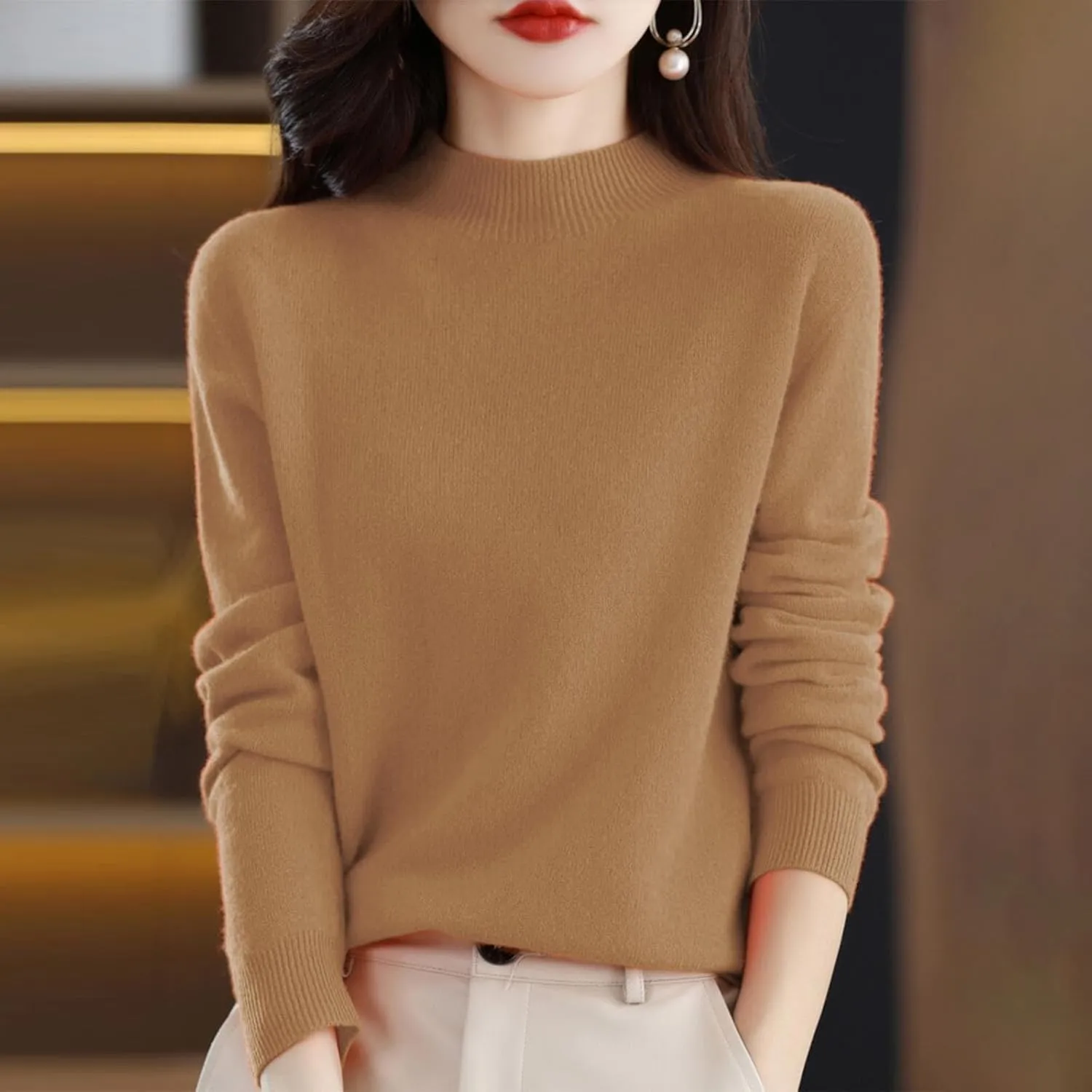 Cashmere Sweaters for Women Fall/Winter Fashion 2025 Mock Turtleneck Long Sleeve Cable Knit Pullover Sweaters