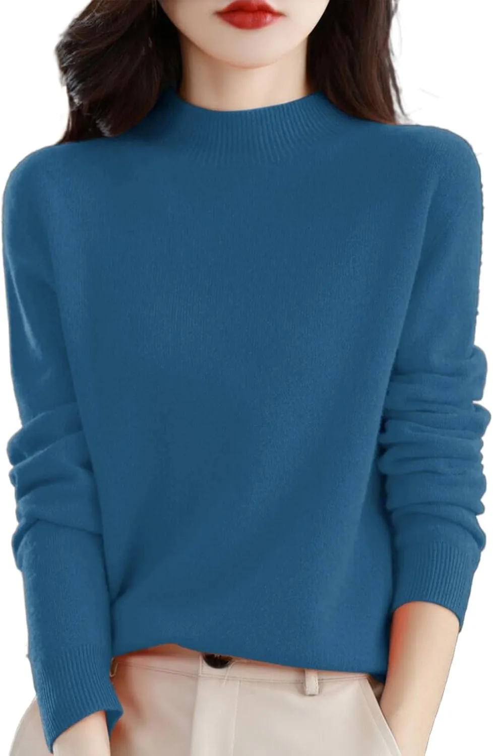 Cashmere Sweaters for Women Fall/Winter Fashion 2025 Mock Turtleneck Long Sleeve Cable Knit Pullover Sweaters