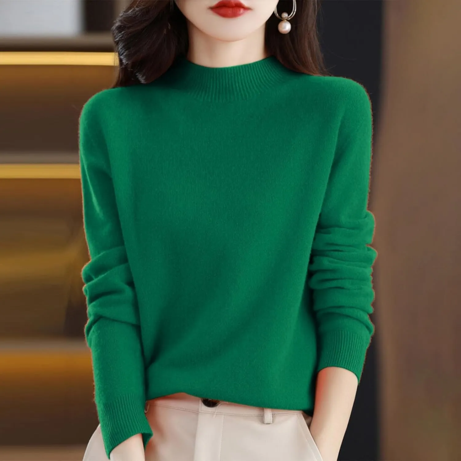 Cashmere Sweaters for Women Fall/Winter Fashion 2025 Mock Turtleneck Long Sleeve Cable Knit Pullover Sweaters