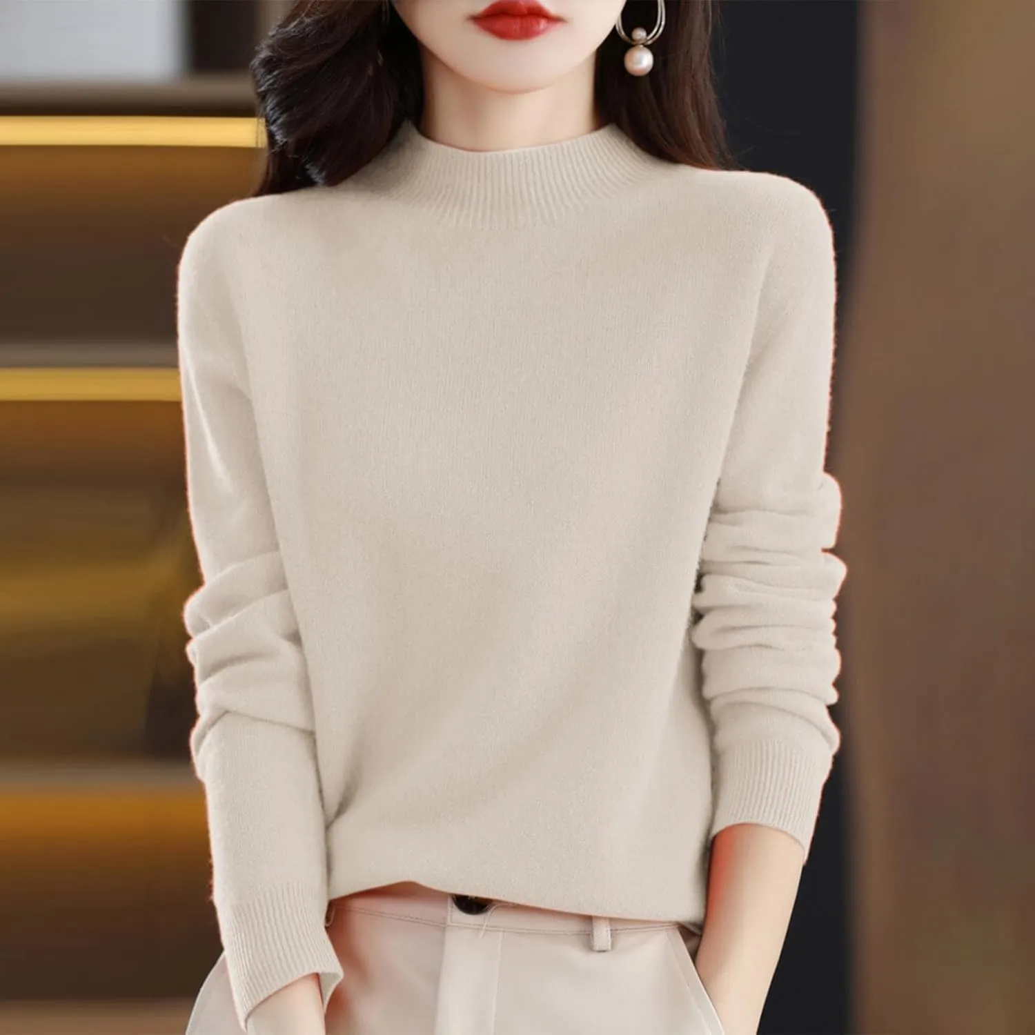 Cashmere Sweaters for Women Fall/Winter Fashion 2025 Mock Turtleneck Long Sleeve Cable Knit Pullover Sweaters