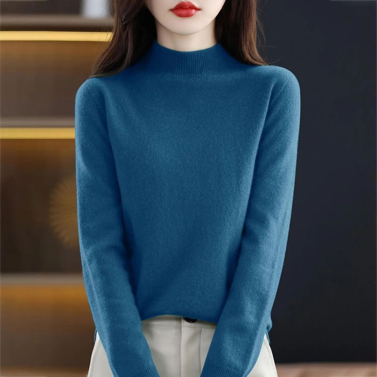 Cashmere Sweaters for Women Fall/Winter Fashion 2025 Mock Turtleneck Long Sleeve Cable Knit Pullover Sweaters