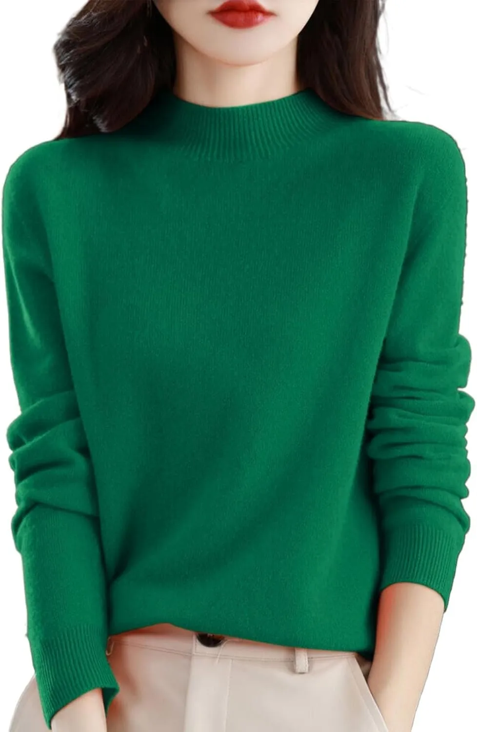 Cashmere Sweaters for Women Fall/Winter Fashion 2025 Mock Turtleneck Long Sleeve Cable Knit Pullover Sweaters