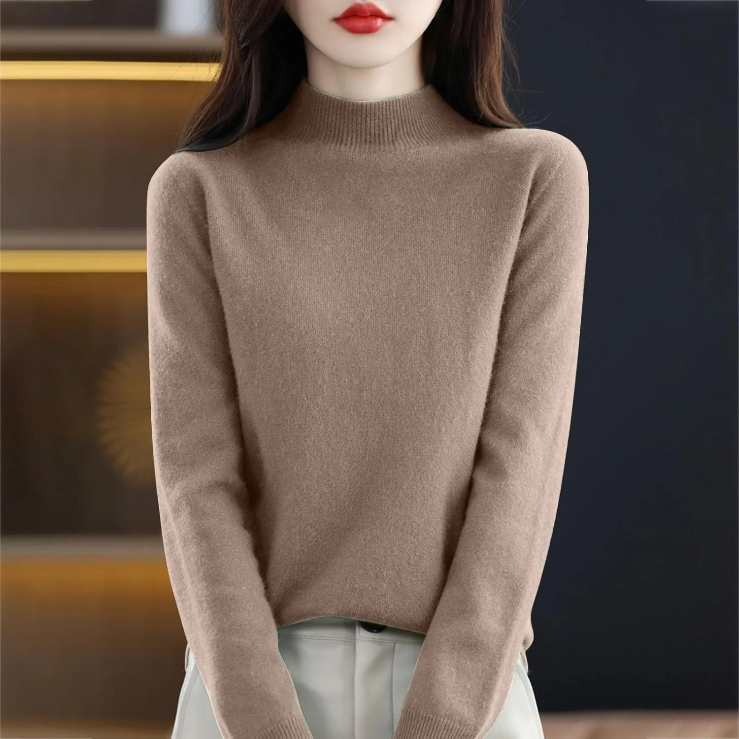Cashmere Sweaters for Women Fall/Winter Fashion 2025 Mock Turtleneck Long Sleeve Cable Knit Pullover Sweaters