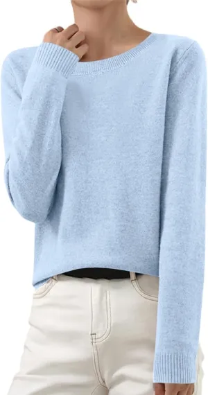 Cashmere Sweaters for Women Long Sleeve Crew Neck Loose Pullover Tops Warm Cozy Lightweight Wool Knit Sweater