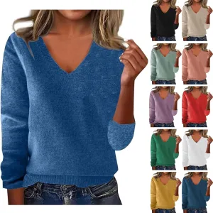 Cashmere Sweaters for Women Long Sleeve Trendy V Neck Soft Warm Pullover Tops Lightweight Casual Wool Knitted Sweater
