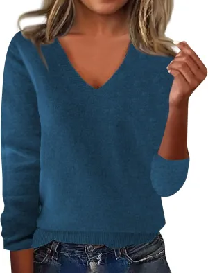 Cashmere Sweaters for Women Long Sleeve V Neck Soft Warm Pullover Tops Casual Lightweight Wool Knit Sweater