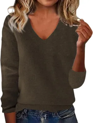 Cashmere Sweaters for Women V Neck Long Sleeve Warm Wool Sweater Soft Cozy Pullover Tops Trendy Wool Knitted Sweaters