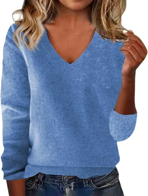 Cashmere Sweaters for Women V Neck Long Sleeve Warm Wool Sweater Soft Cozy Pullover Tops Trendy Wool Knitted Sweaters