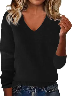 Cashmere Sweaters for Women V Neck Long Sleeve Warm Wool Sweater Soft Cozy Pullover Tops Trendy Wool Knitted Sweaters