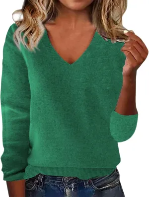 Cashmere Sweaters for Women V Neck Long Sleeve Warm Wool Sweater Soft Cozy Pullover Tops Trendy Wool Knitted Sweaters