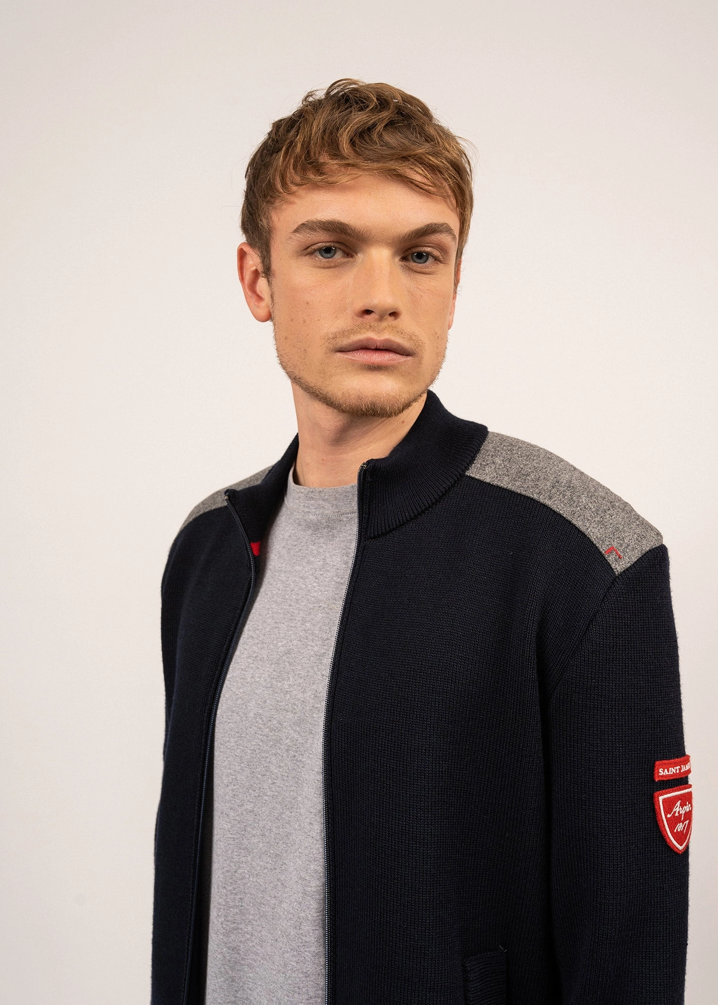 Double Layered Knit SERAC ARPIN - Wool Knit Jacket With Zip (NAVY)
