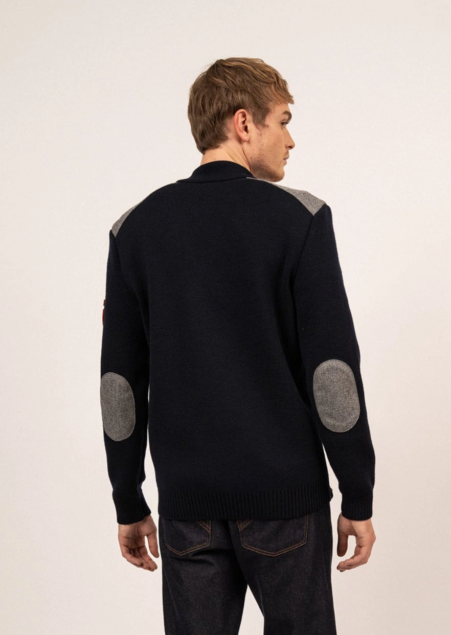SERAC ARPIN - Wool Knit Jacket With Zip (NAVY) UV Protective Coating