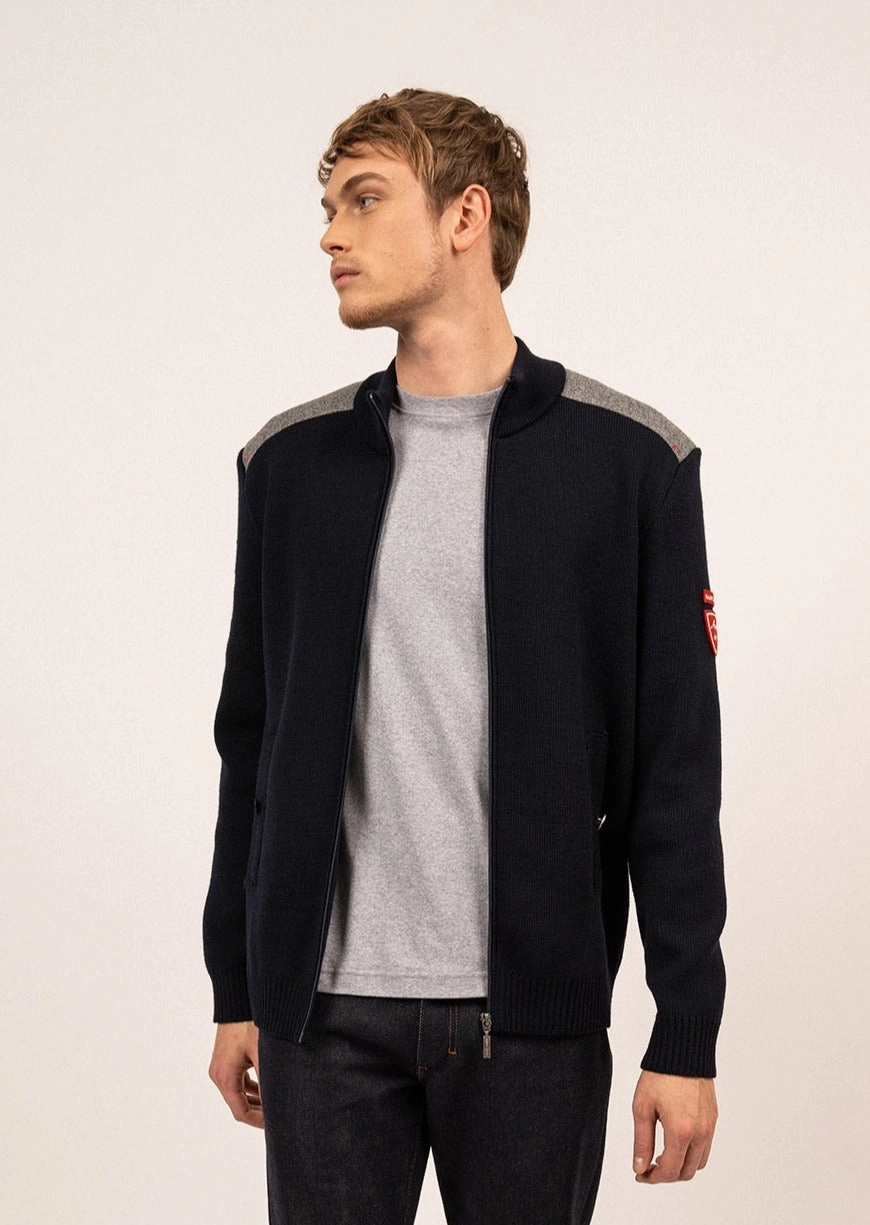 SERAC ARPIN - Wool Knit Jacket With Zip (NAVY) Breathable Wool Winter Layering